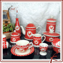 red cock full design stoneware tableware set
